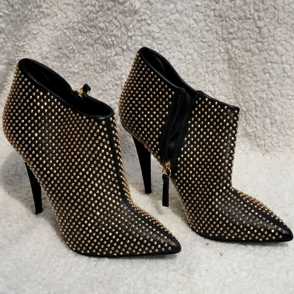 Giuseppe Zanotti  Gorgeous Black and Gold Studded Ankle boot heels 7 1/2 NWOT.